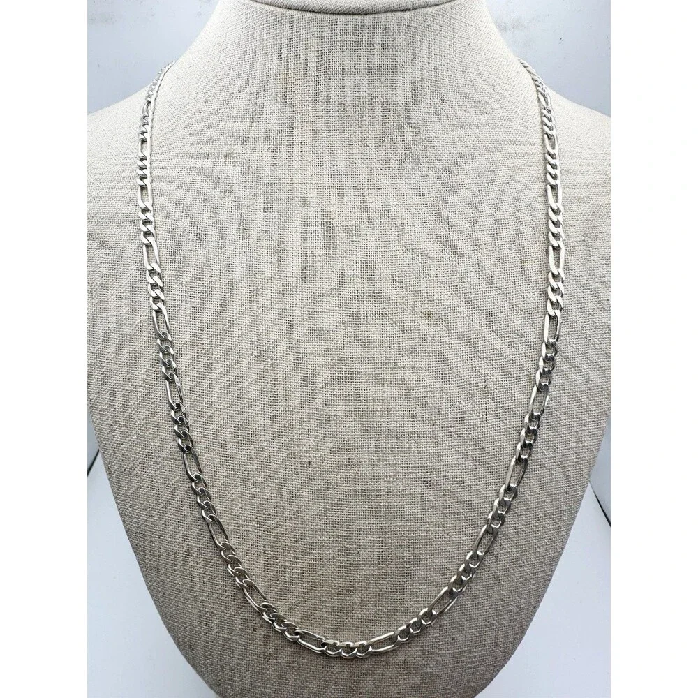 Solid 925 Sterling Silver Figaro Chain Necklace ITALY Men Women 4.3mm 24”